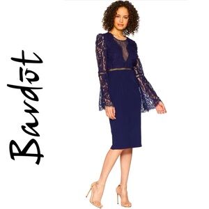 Bardot Faedra lace bell sleeve Navy dress